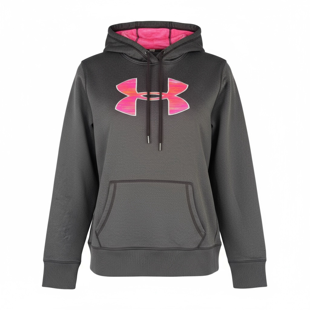 Under Armor Storm1 Women's Large Dark Gray & Pink Logo Long Sleeve Fleece Hoodie - Picture 14 of 15